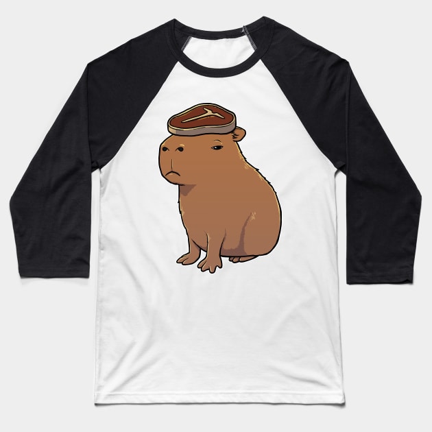 Capybara with to Steak on its head Baseball T-Shirt by capydays